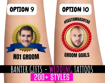 Temporary Wedding Favour Tattoos | Stag Do | Groom and Bride Tattoo | Hen Party Tattoos | Groom Goals | #Groomgoals | Personalised Tattoos |