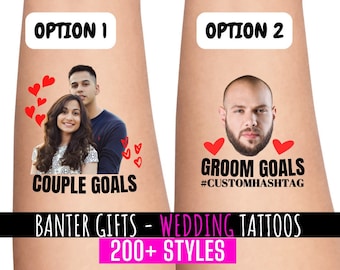 Temporary Wedding Favour Tattoos | Stag Do | Groom and Bride Tattoo | Hen Party Tattoos | Groom Goals | #Groomgoals | Personalised Tattoos |