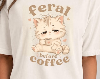 Gato soñoliento antes del café, humor sobre el café PNG (descarga digital)