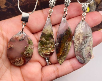 Moss Agate Handmade Crystal Necklaces| Garden Quartz Necklaces | Moss Agate Crystal Jewelry | USA Seller