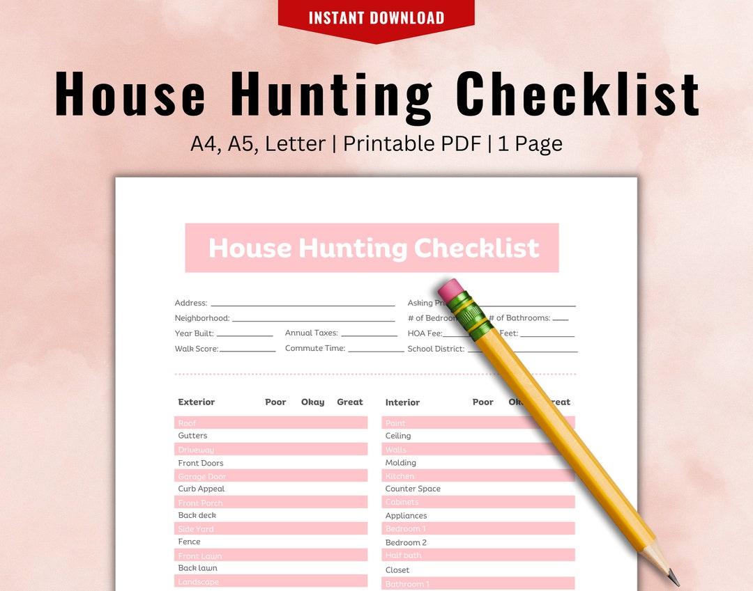 House Hunting Checklist Printable New House Checklist Instant - Etsy