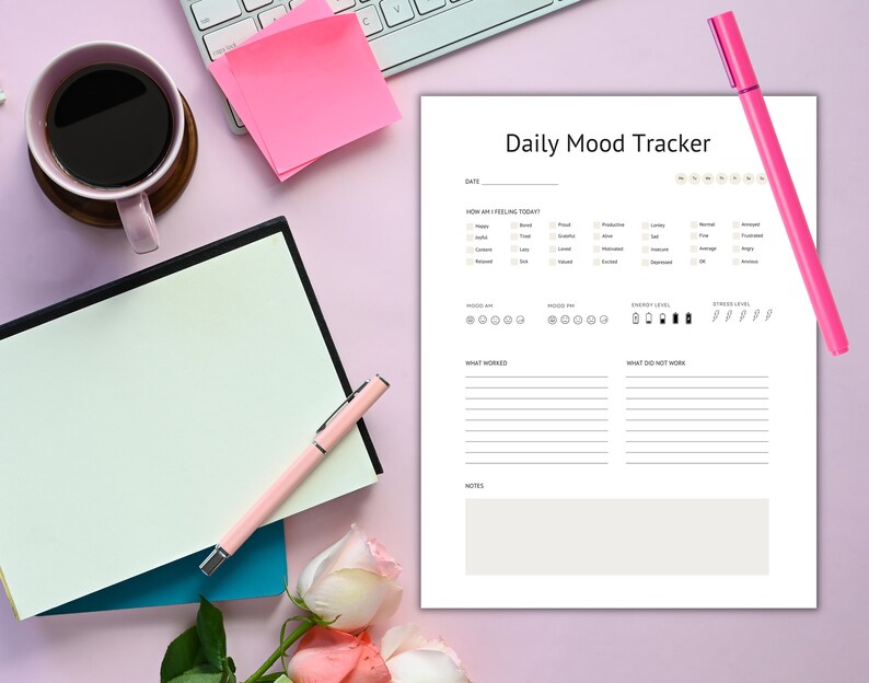 Daily Mood Tracker Printable Daily Mood Journal Wellness - Etsy