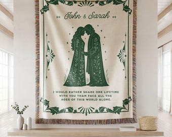 Manta personalizada de fantasía con temática de libros, regalo de aniversario con decoración vintage, manta de elfo y hombre, manta de boda