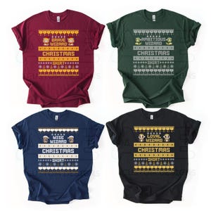 Ugly Christmas Wizarding School House T-Shirt, HP House Shirt, Universal Vacation T-Shirt, Wizard World Gift, Christmas Wizard Houses Shirt