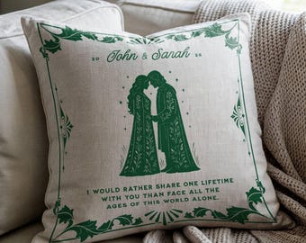 Personalized Wedding Fantasy Book Woven Pillow Gift, Vintage Bookish Decor Anniversary Gift, Elf and Man Pillow, Wedding Pillow Gift
