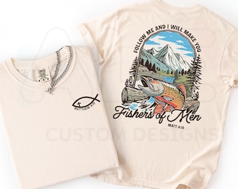 Comfort Colors® Christian Fishers of Men T-Shirt, Fishing Camping Shirt, Matthew 4:19, Bible Verse Tee, Faith Based , Church Team