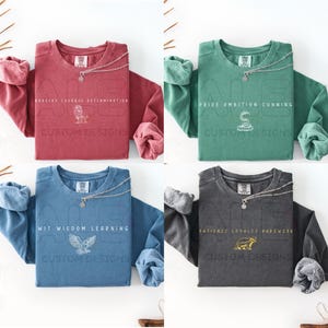 Comfort Colors® Wizarding School House Sweatshirt, HP House, Universal Vacation Sweater, Wizard World Gift, Vintage Wizard Houses Sweater
