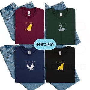 Embroidery Minimalist Wizarding School House T-Shirt, HP House Shirt, Universal Vacation Shirt, Wizard World, Matching Wizard Houses Shirt