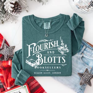 Long Sleeve Wizard Book Shop Comfort Colors® Vintage Shirt, Wizarding School House Shirt, Wizard World Gift, Wizard Book Lover, Universal