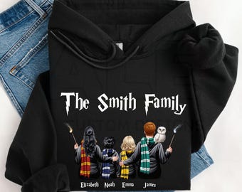 Personalized Family Name Wizard School House Hoodie Sweater, Custom Wizard School Sweatshirt, Matching Group Universal Vacation Hoodie