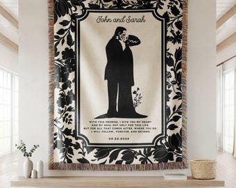 Personalized Wedding Monster Book Throw Blanket Gift, Vintage Bookish Decor Anniversary Gift, Monster and Bride Wedding Blanket Gift