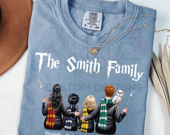 Comfort Colors® Personalized Family Name Wizard School House Shirt, Custom Wizard School Shirt, Matching Group Universal Vacation shirt