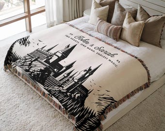 Personalized Wedding Wizard House Throw Blanket Gift, Wizarding School House Anniversary Gift, Magic Wizard House Blanket, Wedding Blanket