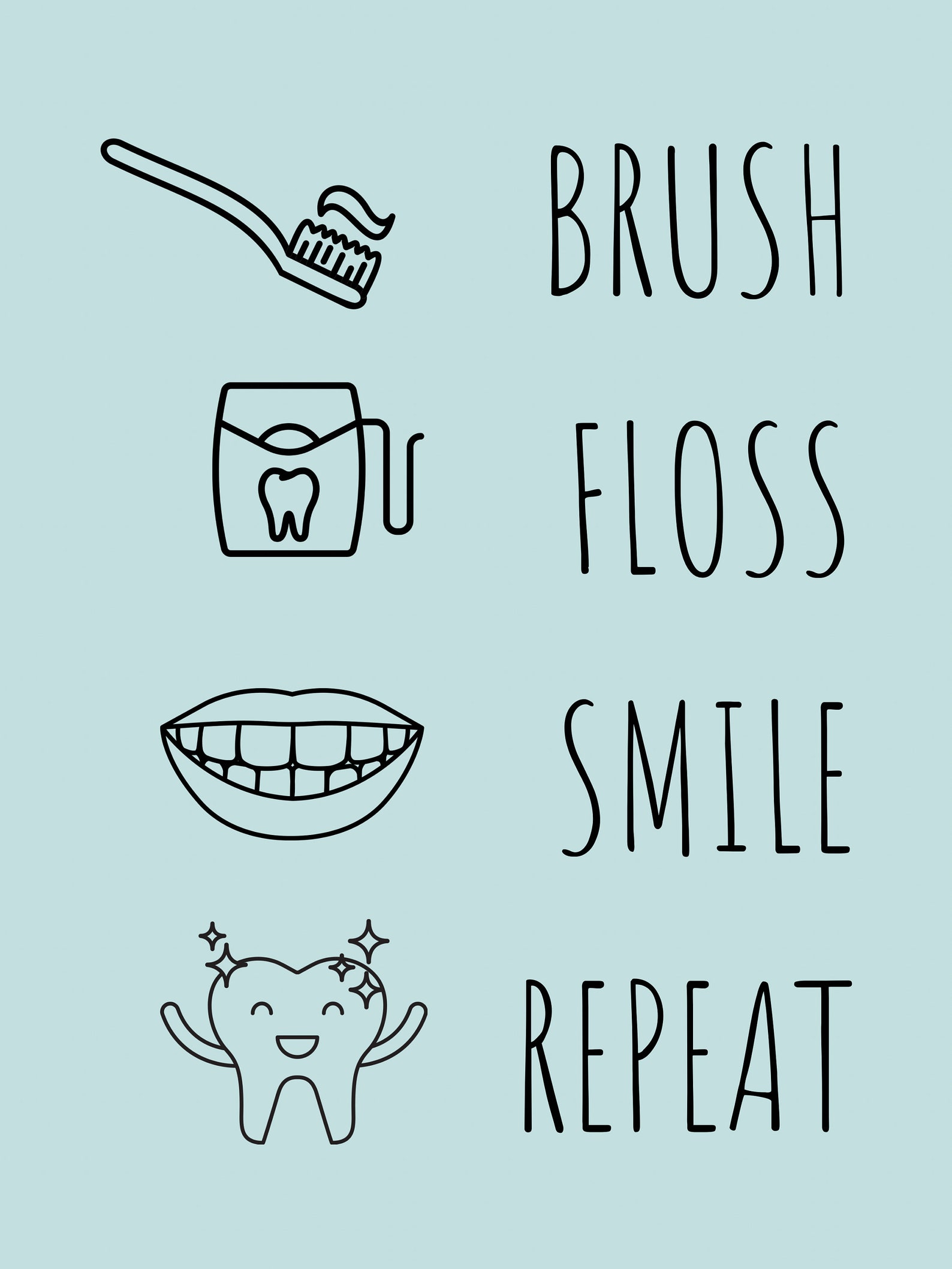 Cute Dental Office Brush Floss Smile Tooth Print Instant Etsy