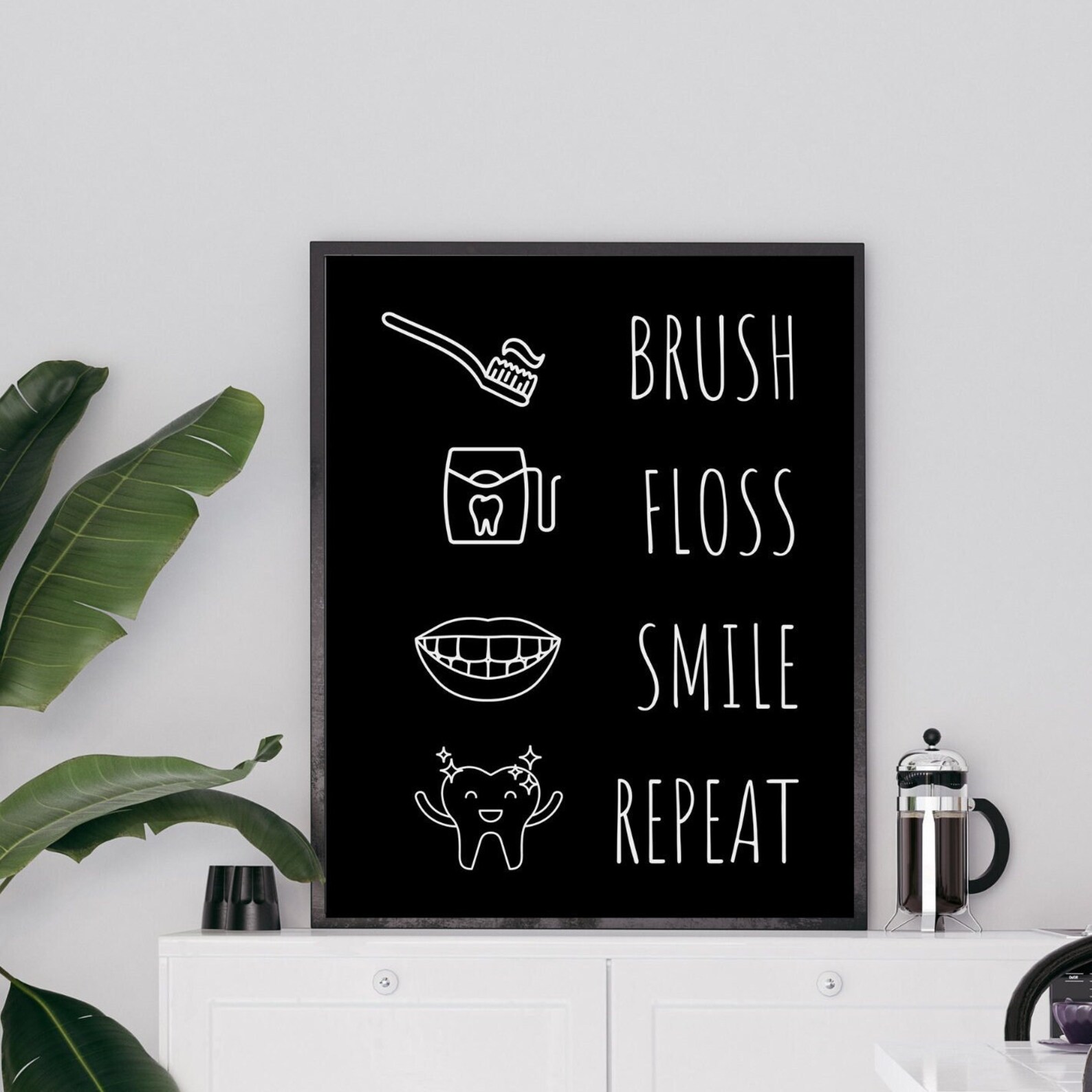 Brush Floss Smile Repeat Downloadable PDF Print in Black and White Etsy