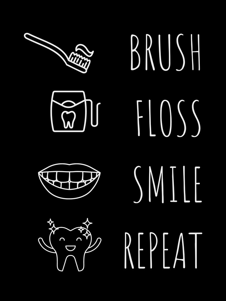 Brush Floss Smile Repeat Downloadable PDF Print in Black and White Etsy