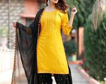 Indian Combo Women Cotton Plain Patiyala Salwar Dupatta set Casual Free Size 