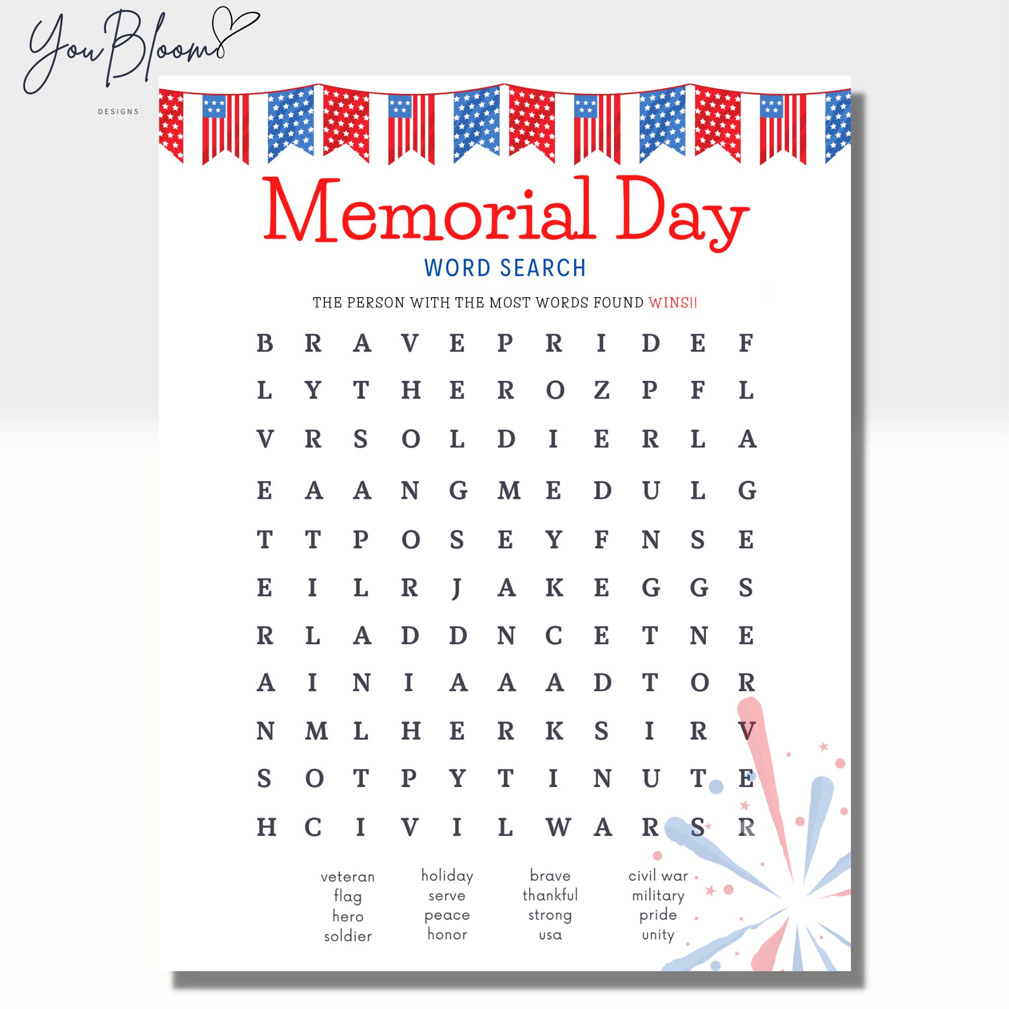 memorial day word search homeschool activity u s history etsy