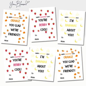 Cartes de Saint-Valentin, échanges de cartes de Saint-Valentin, étiquettes de Saint-Valentin d'école, cartes d'enfant de fruit de la Saint-Valentin, minimal coloré, imprimable
