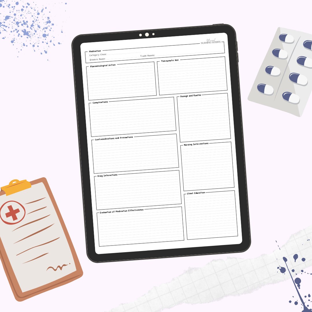 Medication Template Nursing School Clinical Study Digital Etsy