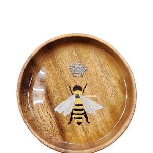 Queen Bee Ring Bowl, Hand Painted Bee Accented with Glass Beads and Wire, Original Art,  Ring Holder, Trinket Tray, Home Decor