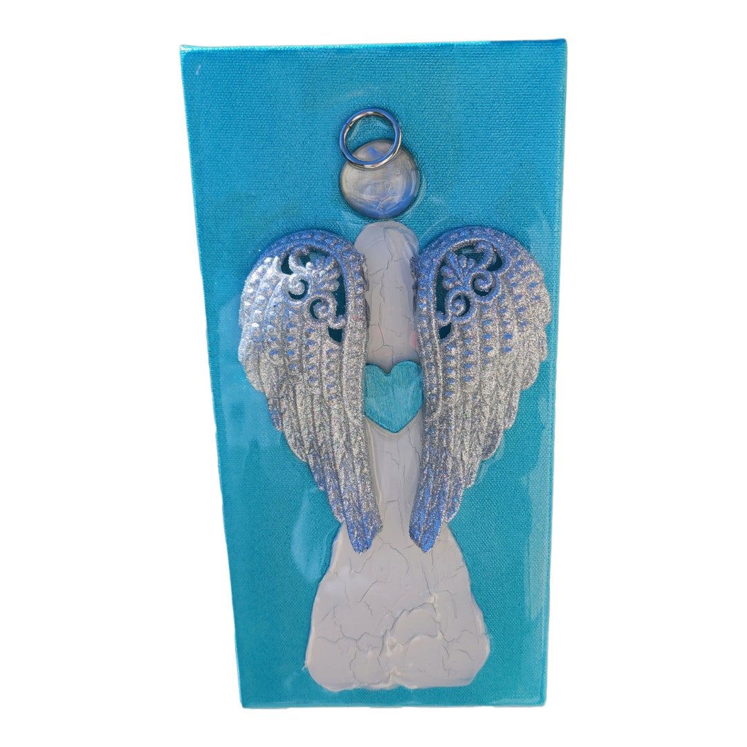 Teal and Silver Plaster Angel Painting Unique Angel Art Etsy