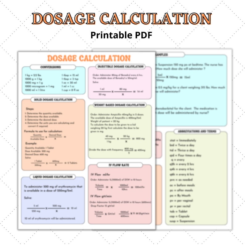 Drug Calculation Cheat Sheet | My XXX Hot Girl