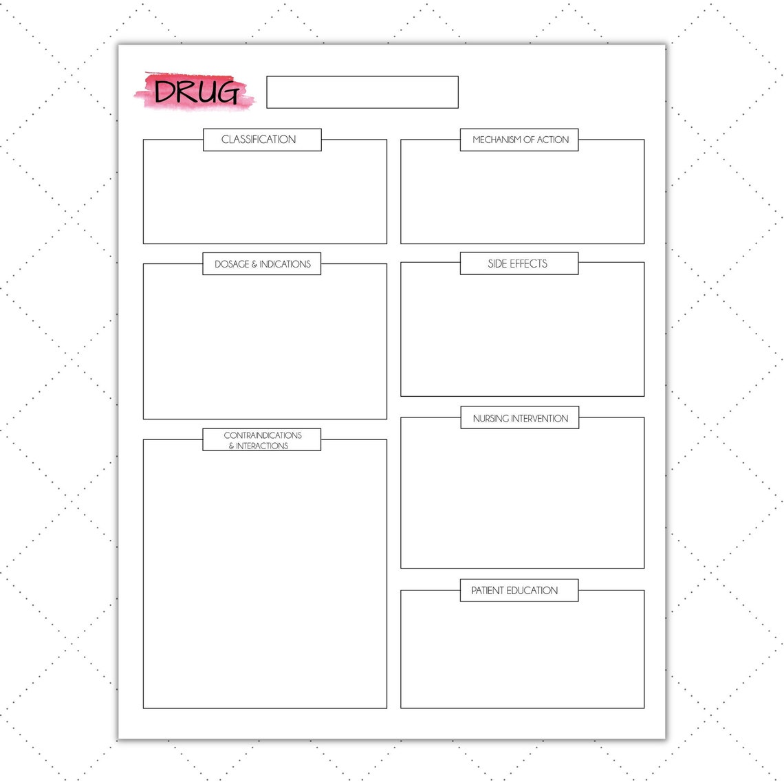 Pharmacology Template Drug Template Nursing Study Guide Etsy