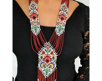Beaded Woven HandmadeNecklace, Tribal Boho Necklace