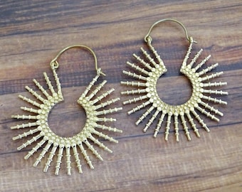 Boho Spike Brass Hoop Earrings,Tribal Ethnic Jewelry