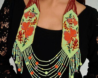 民族ビーズ織りネックレス、チェコビーズ、伝統的なビーズ細工 - Etsy 日本