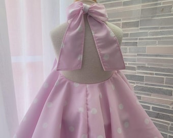 Robe dos nu en coton rose et blanc à pois pour fille - disponible dans les tailles 1 à 5 ans