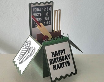 Cricket themed pop up card - birthday / thank you / get well soon / Father's Day