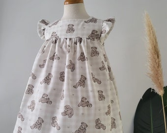 Baby girls soft cotton dress in teddy bear print - available in sizes 0-3 months - 5Y