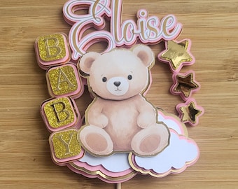 Décoration pour gâteau personnalisée sur le thème des bébés filles, parfaite pour une baby shower ou un baptême