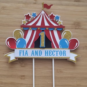 Circus themed personalised birthday cake topper