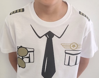 Camiseta de vestir de piloto/capitán para niños - Disponible en tallas 2A - 12A - Caja de regalo disponible
