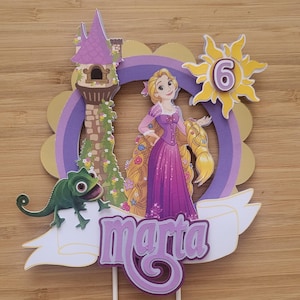 Princess and Pascal themed girls themed personalised birthday cake topper