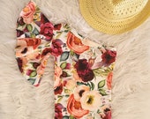 Floral leotard bodysuit with bell sleeve - Available in sizes 0-3 months - 6Y