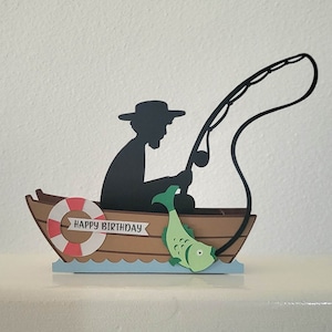 Tarjeta emergente 3D con temática de pesca