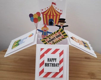 Birthday Circus pop up card - personalise with a name, age and or message