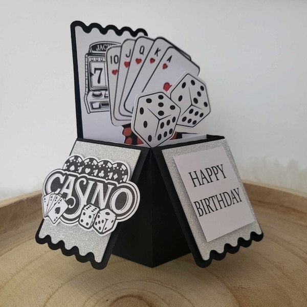 Carte pop-up d'anniversaire sur le thème du casino/poker/cartes/machine à sous