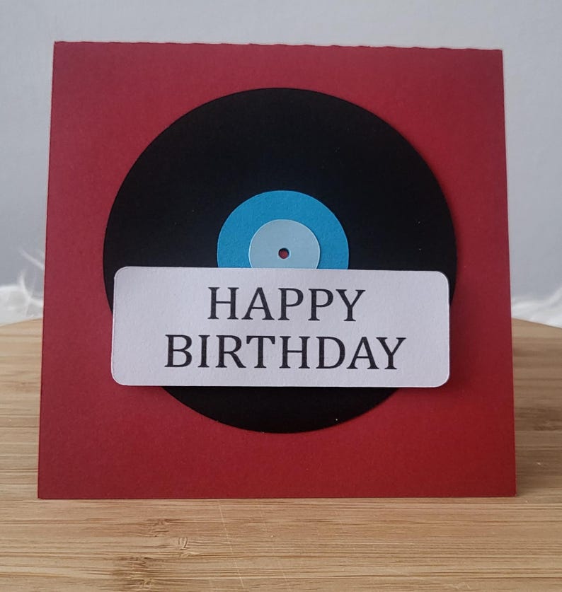 Vinyl music records record player themed birthday Christmas Thank You pop up card image 2