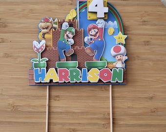 Super Bro, jeu d'ordinateur, dessin animé, garçons filles, thème de gâteau d'anniversaire personnalisé