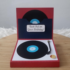 Vinyl music records record player themed birthday Christmas Thank You pop up card image 1