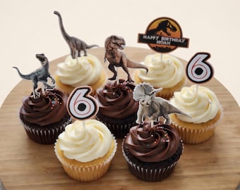 Décorations personnalisées pour cupcakes garçons filles du Jurassique - lot de 6 - recto-verso !