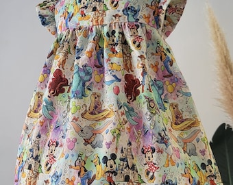 Disney Mickey en vriendjes katoenen jurk met fladdermouwen - Verkrijgbaar in de maten 0-3 maanden - 6Y