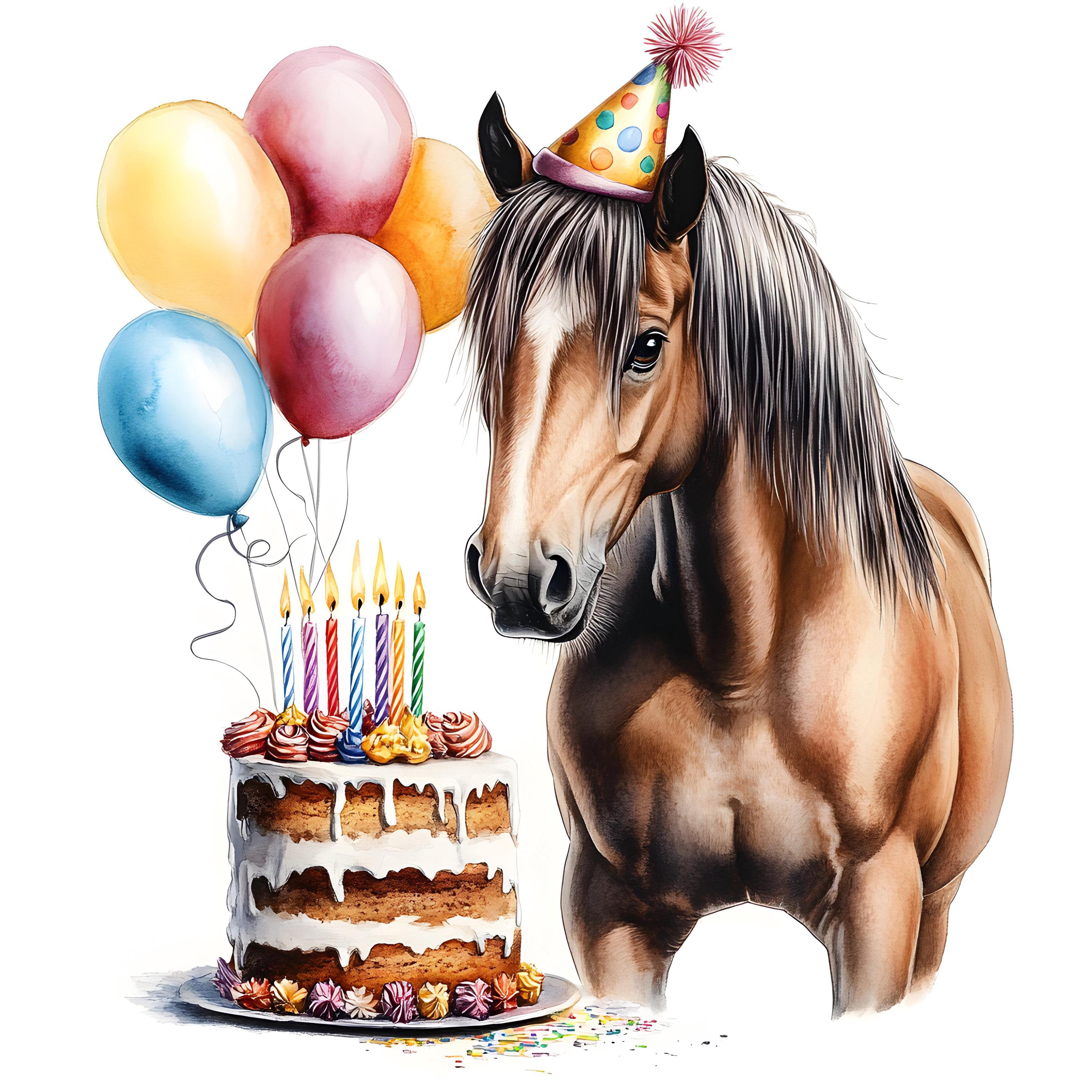 Biglietto Di Buon Compleanno Con Animale E Torta Della Fattoria Dei Cavalli Gm1339066056 419493199