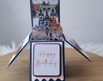 Carte pop-up d'anniversaire sur le thème de Prague, République tchèque
