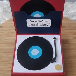 Vinyl music records record player themed birthday Christmas Thank You pop up card image 4